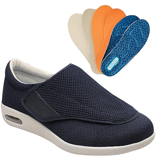 Möge Diabetiker Schuhe Herren Schlüpfen Schuhe für Breite Füße Weit Gesundheit Sneaker mit Klettverschluss Breit Halbschuhe für Geschwollene Füße Lässige (Color : Blue, Size : 40.5 EU) von Möge