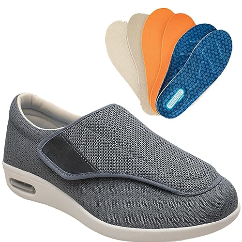 Möge Diabetiker Schuhe Herren Schlüpfen Schuhe für Breite Füße Weit Gesundheit Sneaker mit Klettverschluss Breit Halbschuhe für Geschwollene Füße Lässige (Color : Gray, Size : 35 EU) von Möge