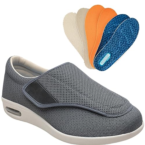 Möge Diabetiker Schuhe Herren Schlüpfen Schuhe für Breite Füße Weit Gesundheit Sneaker mit Klettverschluss Breit Halbschuhe für Geschwollene Füße Lässige (Color : Gray, Size : 38 EU) von Möge