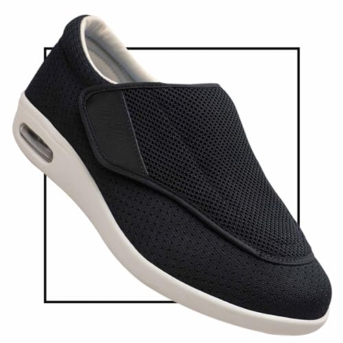 Möge Diabetiker Schuhe Herren Slip on Sneakers Extra Weite Bequeme Turnschuh Leicht Walkingschuhe Atmungsaktiv Breite Slipper Schuhe Mokassins Slip On Loafer(Black,46 EU) von Möge