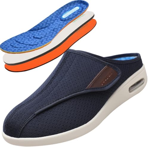 Möge Diabetikerschuhe Extra Weit Herren Gesundheitsschuhe Orthopädische Schuhe Damen Hausschuhe Klettverschluss Senioren für Geschwollene Füße(Blue,45 EU) von Möge