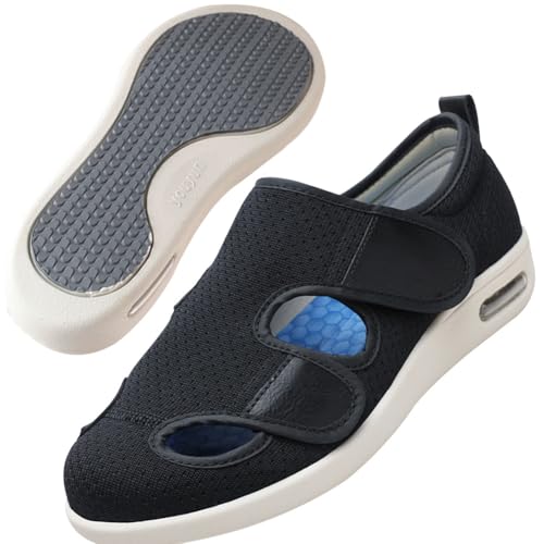Möge Diabetikerschuhe Extra Weit Herren Luftkissen Offener Zeh Senioren Schuhe mit Klettverschluss Orthopädische Sneaker Herrenschuhe Hoher Spann(Black,40.5 EU) von Möge