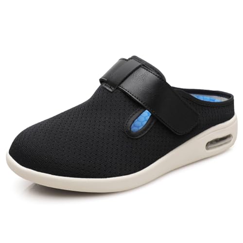 Möge Diabetikerschuhe Extra Weit Herren Luftkissen Offener Zeh Senioren Schuhe mit Klettverschluss Orthopädische Sneaker Herrenschuhe Hoher Spann(Black,43.5 EU) von Möge