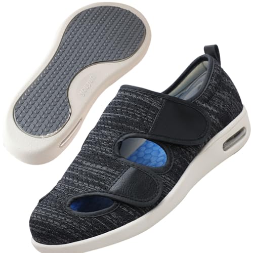 Möge Diabetikerschuhe Extra Weit Herren Luftkissen Offener Zeh Senioren Schuhe mit Klettverschluss Orthopädische Sneaker Herrenschuhe Hoher Spann(BlackGrey,36 EU) von Möge