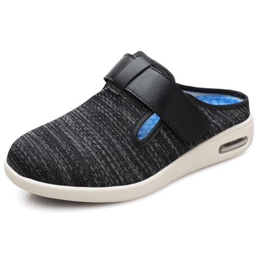 Möge Diabetikerschuhe Extra Weit Herren Luftkissen Offener Zeh Senioren Schuhe mit Klettverschluss Orthopädische Sneaker Herrenschuhe Hoher Spann(BlackGrey,42 EU) von Möge