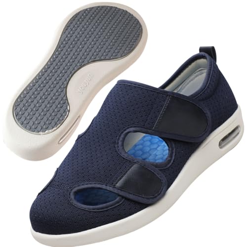 Möge Diabetikerschuhe Extra Weit Herren Luftkissen Offener Zeh Senioren Schuhe mit Klettverschluss Orthopädische Sneaker Herrenschuhe Hoher Spann(Blue,41 EU) von Möge