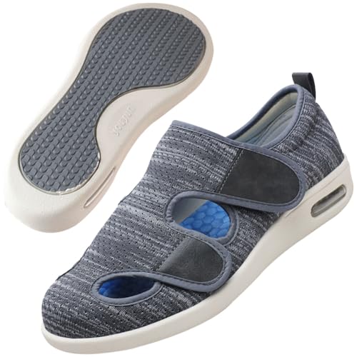 Möge Diabetikerschuhe Extra Weit Herren Luftkissen Offener Zeh Senioren Schuhe mit Klettverschluss Orthopädische Sneaker Herrenschuhe Hoher Spann(Darkgrey,41 EU) von Möge