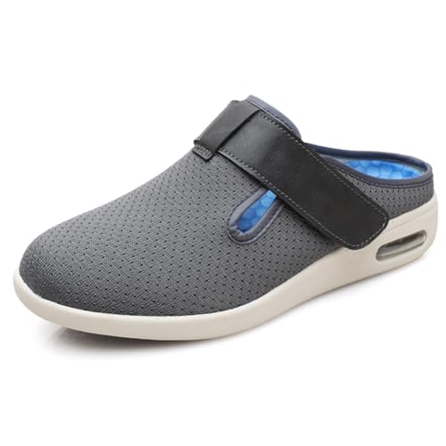 Möge Diabetikerschuhe Extra Weit Herren Luftkissen Offener Zeh Senioren Schuhe mit Klettverschluss Orthopädische Sneaker Herrenschuhe Hoher Spann(Gray,40 EU) von Möge