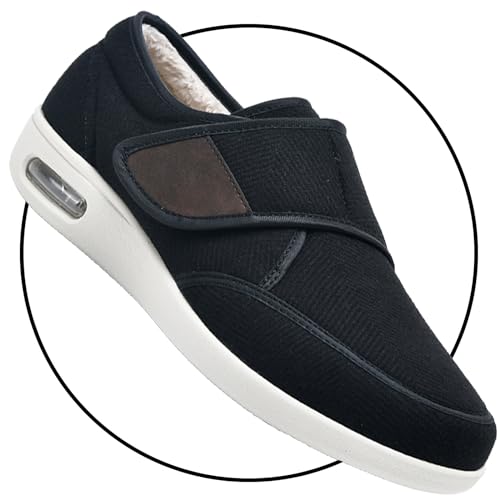 Möge Hausschuhe Diabetiker Winter Thermo Herren Orthopädische mit Verstellbare Gesundheitsschuhe Reha-Schuhe Ödeme Hausschuhe Klettschuhe Verbandschuh Senioren(BlackC,38 EU) von Möge