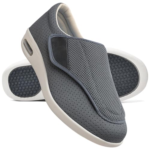 Möge Hausschuhe Klettverschluss Senioren Diabetiker Schuhe Herren Geschwollene Füße Ohne Schnuersenkel Slip-on Schuhe Diabetes Walking Schuhe Orthopädische Turnschuhe (Color : Gray, Size : 35 EU) von Möge