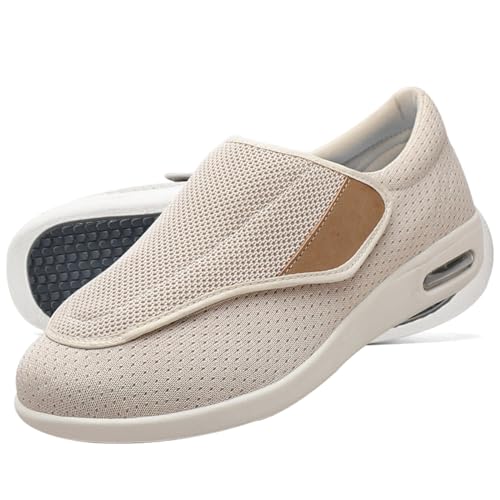 Möge Hausschuhe Klettverschluss Senioren Diabetiker Schuhe Herren Schlüpfen Schuhe für Breite Füße Verbandsschuhe Damen Sommerschuhe Schuhe (Color : Beige, Size : 39 EU) von Möge