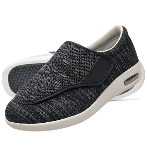 Möge Hausschuhe Klettverschluss Senioren Diabetiker Schuhe Herren Schlüpfen Schuhe für Breite Füße Verbandsschuhe Damen Sommerschuhe Schuhe (Color : BlackGrey, Size : 47 EU) von Möge