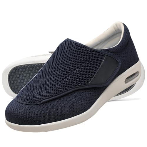 Möge Hausschuhe Klettverschluss Senioren Diabetiker Schuhe Herren Schlüpfen Schuhe für Breite Füße Verbandsschuhe Damen Sommerschuhe Schuhe (Color : Blue, Size : 41 EU) von Möge