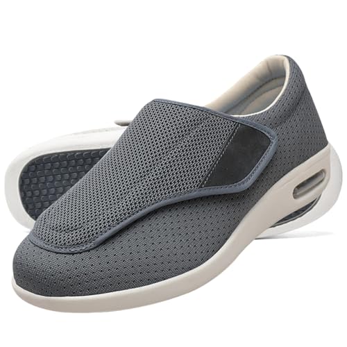 Möge Hausschuhe Klettverschluss Senioren Diabetiker Schuhe Herren Schlüpfen Schuhe für Breite Füße Verbandsschuhe Damen Sommerschuhe Schuhe (Color : Gray, Size : 43 EU) von Möge