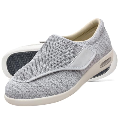 Möge Hausschuhe Klettverschluss Senioren Diabetiker Schuhe Herren Schlüpfen Schuhe für Breite Füße Verbandsschuhe Damen Sommerschuhe Schuhe (Color : LightGrey, Size : 43 EU) von Möge