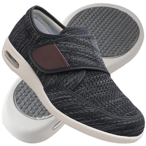 Möge Hausschuhe Klettverschluss Senioren rutschfeste Slip-on Wanderschuhe für Herren Sneaker zum Hineinschlüpfen Wandersneaker Lässige(Black Gray,42 EU) von Möge