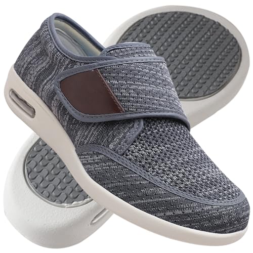 Möge Hausschuhe Klettverschluss Senioren rutschfeste Slip-on Wanderschuhe für Herren Sneaker zum Hineinschlüpfen Wandersneaker Lässige(Dark Gray,44.5 EU) von Möge