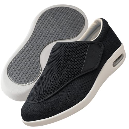 Möge Hausschuhe Senioren Herren Klettverschluss Slip On Sneaker Herren Extra Weite Freizeitschuhe für Plantarfasziitis Fußschmerzen Turnschuhe rutschfest Walkingschuhe (Color : Black, Size : 42 EU) von Möge