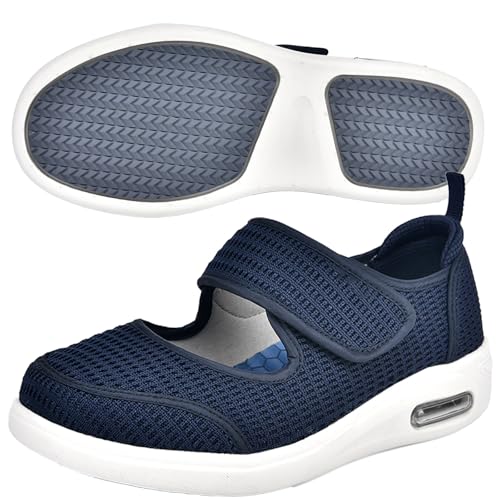 Möge Hausschuhe für Diabetiker Damen Verbandschuhe Klettverschluss Extratiefer Innenraum stützende Gesundheitshausschuhe mit Orthopädische Schuhe(Blue,40.5 EU) von Möge