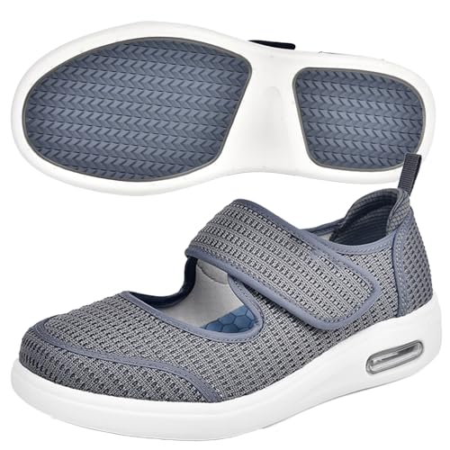 Möge Hausschuhe für Diabetiker Damen Verbandschuhe Klettverschluss Extratiefer Innenraum stützende Gesundheitshausschuhe mit Orthopädische Schuhe(Gray,41 EU) von Möge