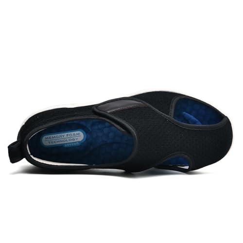 Möge Hausschuhe für Geschwollene FüßE Offener Zeh Senioren Herren Klettverschluss Verbandschuhe Damen Diabetiker Extra Weit(Black,47 EU) von Möge