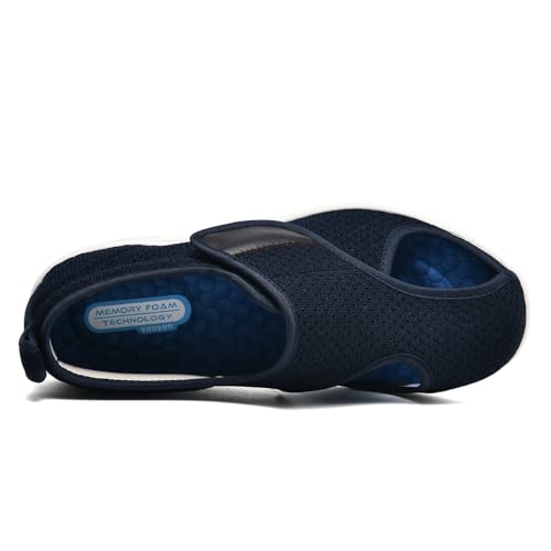 Möge Hausschuhe für Geschwollene FüßE Offener Zeh Senioren Herren Klettverschluss Verbandschuhe Damen Diabetiker Extra Weit(Blue,37.5 EU) von Möge