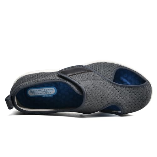Möge Hausschuhe für Geschwollene FüßE Offener Zeh Senioren Herren Klettverschluss Verbandschuhe Damen Diabetiker Extra Weit(Gray,49 EU) von Möge
