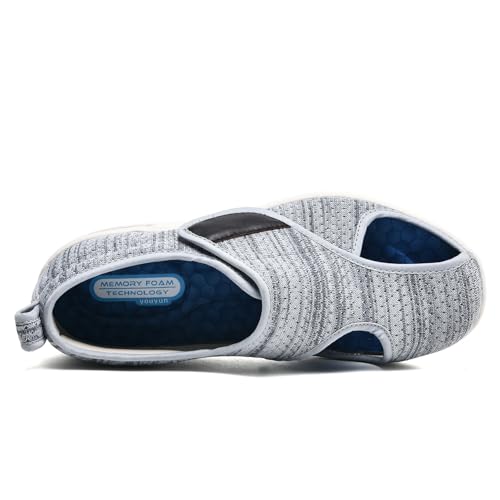 Möge Hausschuhe für Geschwollene FüßE Offener Zeh Senioren Herren Klettverschluss Verbandschuhe Damen Diabetiker Extra Weit(LightGrey,38 EU) von Möge