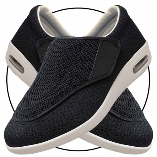 Möge Hausschuhe mit Klettverschluss Herren Diabetiker Extra Weite geschwollene Schuhe mit Daumen Valgus Gesundheitsschuhe Passform Orthopädischer Schuhe(Color:Black,Size:45 EU) von Möge