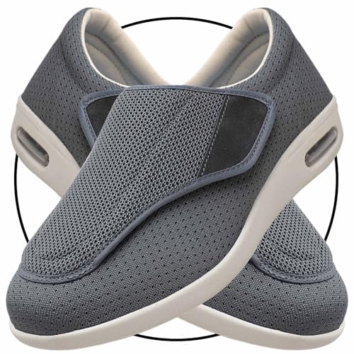 Möge Hausschuhe mit Klettverschluss Herren Diabetiker Extra Weite geschwollene Schuhe mit Daumen Valgus Gesundheitsschuhe Passform Orthopädischer Schuhe(Color:Gray,Size:40 EU) von Möge