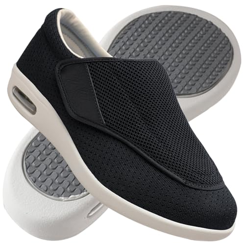 Möge Herren Diabetiker Hausschuhe Extra Breite Diabetiker Schuhe Arthritis Ödem Geschwollene Füße Schuhe Pantoffeln Verstellbar rutschfeste Weit Hausschuhe (Color : Black, Size : 37.5 EU) von Möge