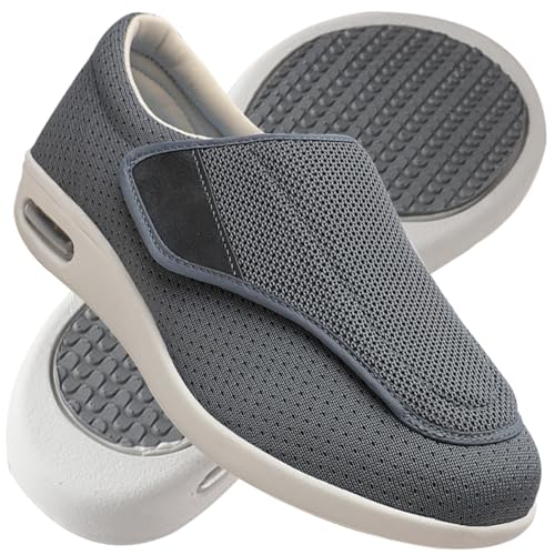 Möge Herren Diabetiker Hausschuhe Extra Breite Diabetiker Schuhe Arthritis Ödem Geschwollene Füße Schuhe Pantoffeln Verstellbar rutschfeste Weit Hausschuhe (Color : Gray, Size : 48 EU) von Möge