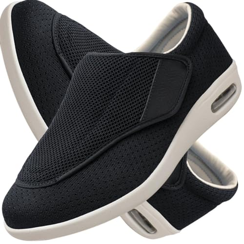 Möge Herren Diabetiker Wanderschuhe Ödem-Schuhe für Geschwollene Füße Fußgewölbe Unterstützung Orthopädische Sneaker Atmungsaktive und Bequeme Schuhe (Color : Black, Size : 42 EU) von Möge