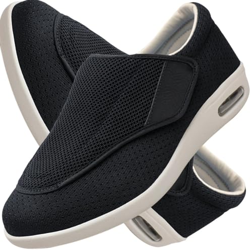 Möge Herren Diabetiker Wanderschuhe Ödem-Schuhe für Geschwollene Füße Fußgewölbe Unterstützung Orthopädische Sneaker Atmungsaktive und Bequeme Schuhe (Color : Black, Size : 48 EU) von Möge