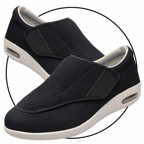 Möge Herren Hausschuhe für zu Reha Geschwollene Füße und fettleibige Schuhe mit großen Füßen Schuhe mit hohem Spann für ältere Menschen Hausschuhe Verstellbare(Color:Black,Size:48 EU) von Möge