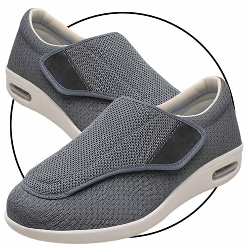 Möge Herren Hausschuhe für zu Reha Geschwollene Füße und fettleibige Schuhe mit großen Füßen Schuhe mit hohem Spann für ältere Menschen Hausschuhe Verstellbare(Color:Gray,Size:45 EU) von Möge