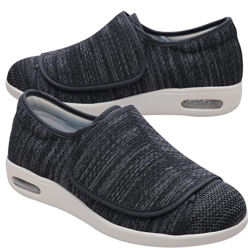 Möge Herren Schuhe Extra Breite Füße Bequem Turnschuhe Orthopädische Orthopädische Schuhe Herren Klettverschluss Schuhe Breit Herren Schuhe Geschwollene Füße(BlackGrey,46 EU) von Möge