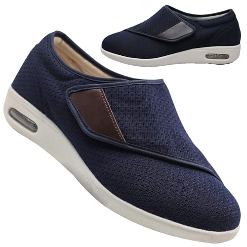 Möge Herren Schuhe mit Klettverschluss Verbandschuhe Herren Extra Weit Schuhe Extra Breite Füße Orthopädische Schuhe Damen Klettverschluss Schuhe(Blue,47 EU) von Möge