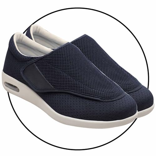 Herren Weit Offene Diabetiker Sandalen Orthopädische mit Klettverschluss Verstellbare Gesundheitsschuhe Verbandschuhe bei geschwollene Füße Ödeme Hausschuhe(Blue,39 EU) von Möge