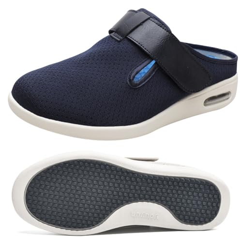 Möge Herrenschuhe mit Klettverschluss Weit Schuhe Herren Sneaker Slip On Loafer für Orthopädische Turnschuhe Damen Fußgewölbestütze Schlappen Slip-On(Blue,43 EU) von Möge