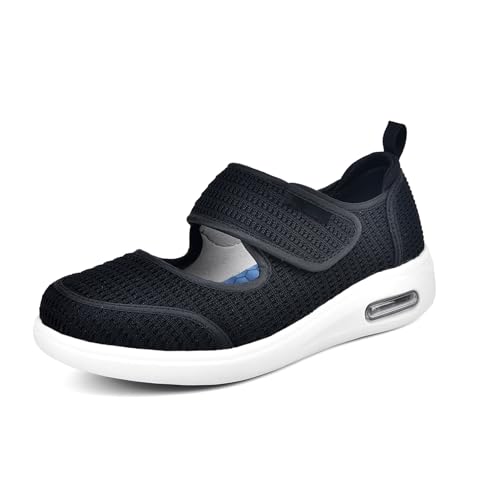 Möge Medizinische Damenschuhe Diabetiker Schuhe Damen Hausschuhe Klettverschluss Senioren Hallux Valgus Turnschuhe mit Gesundheitsschuhe(Black,43 EU) von Möge