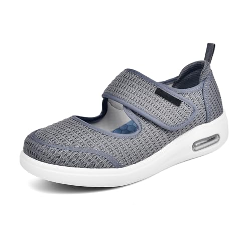 Möge Medizinische Damenschuhe Diabetiker Schuhe Damen Hausschuhe Klettverschluss Senioren Hallux Valgus Turnschuhe mit Gesundheitsschuhe(Gray,37.5 EU) von Möge