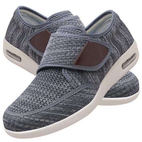 Möge Orthopädische Herren Sneaker Hausschuhe Rutschfest Senioren Klettverschluss Schuhe Schuhe Geschwollene Füße(Dark Gray,42 EU) von Möge