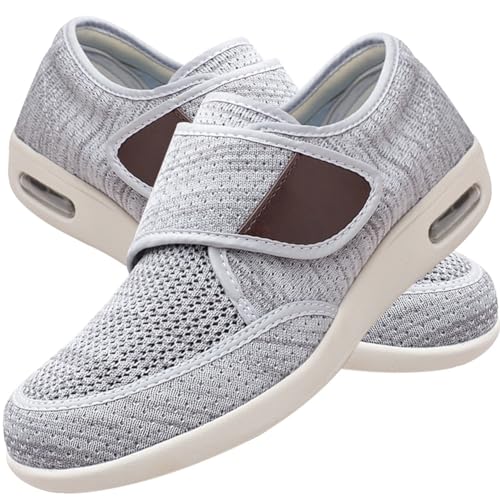 Möge Orthopädische Herren Sneaker Hausschuhe Rutschfest Senioren Klettverschluss Schuhe Schuhe Geschwollene Füße(Light Gray,41 EU) von Möge