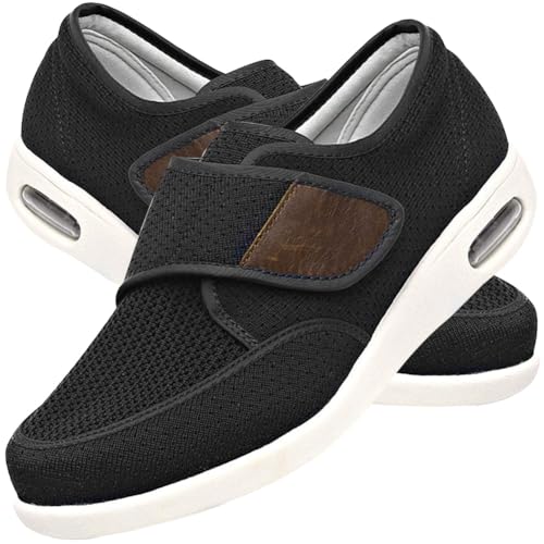 Möge Orthopädische Herren Sneaker Hausschuhe Rutschfest Senioren Klettverschluss Schuhe Schuhe Geschwollene Füße(Black,44.5 EU) von Möge