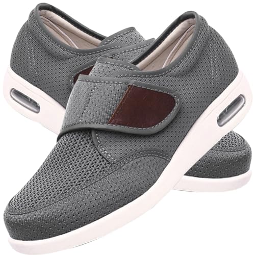 Möge Orthopädische Herren Sneaker Hausschuhe Rutschfest Senioren Klettverschluss Schuhe Schuhe Geschwollene Füße(Gray,42 EU) von Möge