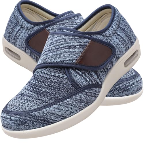 Möge Orthopädische Herren Sneaker Hausschuhe Rutschfest Senioren Klettverschluss Schuhe Schuhe Geschwollene Füße(Light Blue,39 EU) von Möge