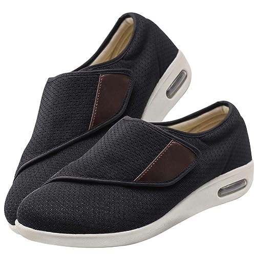 Möge Orthopädische Schuhe zum Gehen Herren Schuhe Extra Breite Füße Diabetiker Hausschuhe mit Breiter Breite Diabetiker Schuhe Herren Extra Weit Klettschuhe Verbandschuh(Black,47 EU) von Möge