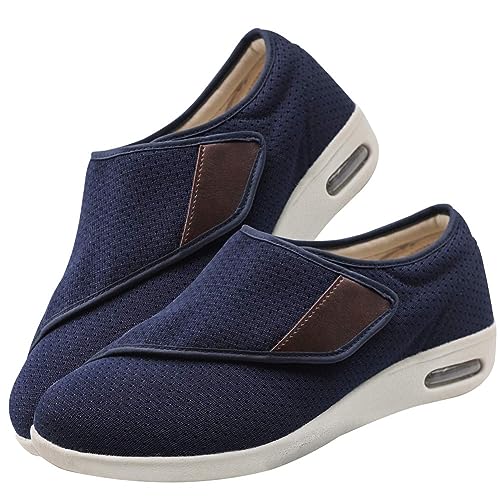 Möge Orthopädische Schuhe zum Gehen Herren Schuhe Extra Breite Füße Diabetiker Hausschuhe mit Breiter Breite Diabetiker Schuhe Herren Extra Weit Klettschuhe Verbandschuh(Blue,42 EU) von Möge