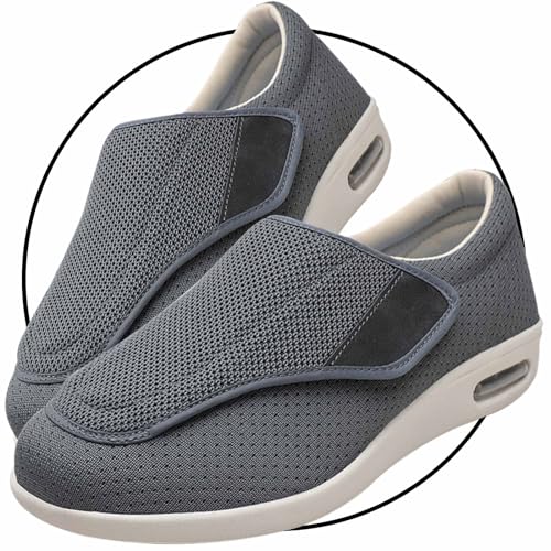 Möge Schuhe Breite Füße Herren Hausschuhe Klettverschluss Senioren Diabetiker Schuhe Herren Geschwollene Füße Ohne Schnuersenkel Slip-on Schuhe Diabetes Walking Schuhe(Color:Gray,Size:40 EU) von Möge